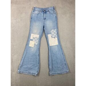 Billabong x Wrangler Patchwork Bell Bottom Jeans Light Wash Floral Boho 28x31.5